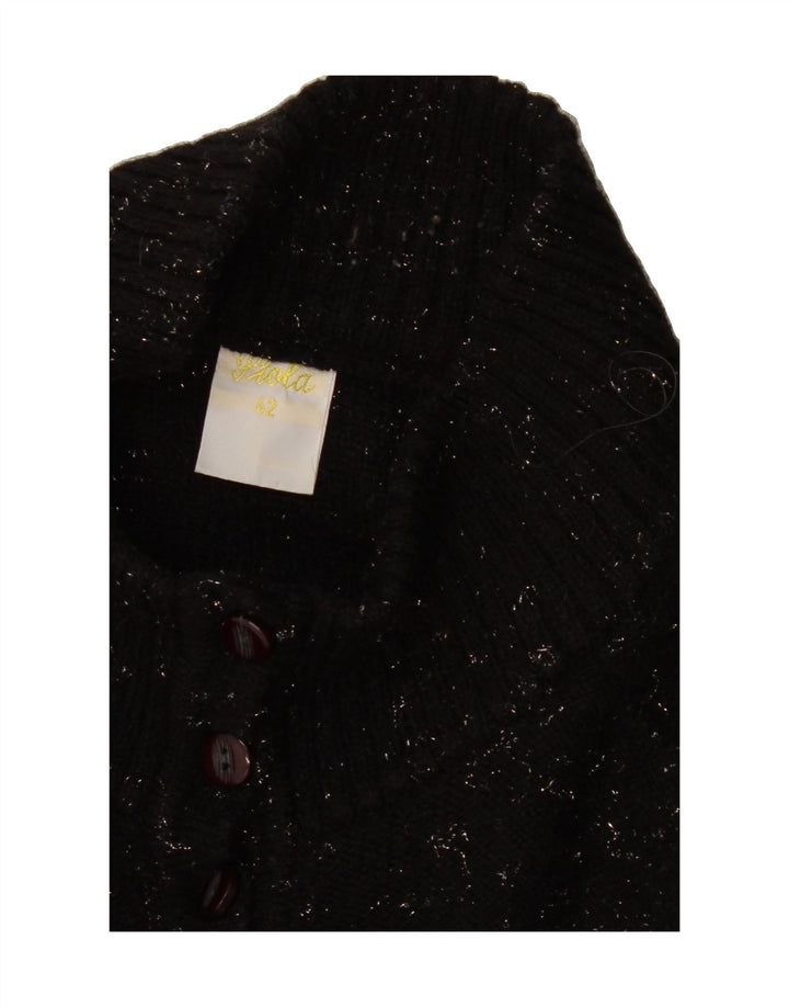 VINTAGE Womens Button Neck Jumper Sweater IT 42 Medium Black Flecked Vintage Vintage and Second-Hand Vintage from Messina Hembry 