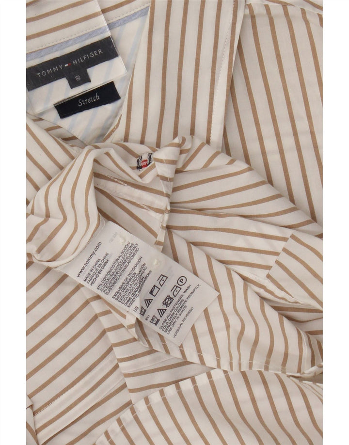 Tommy Hilfiger Chemise Stretch Femme US 8 Coton Rayé Beige Moyen
