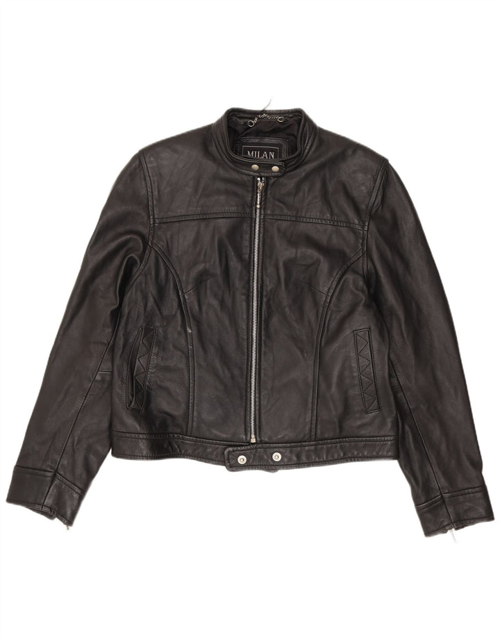 Milan Veste en cuir motard pour femme UK 12 Cuir noir moyen