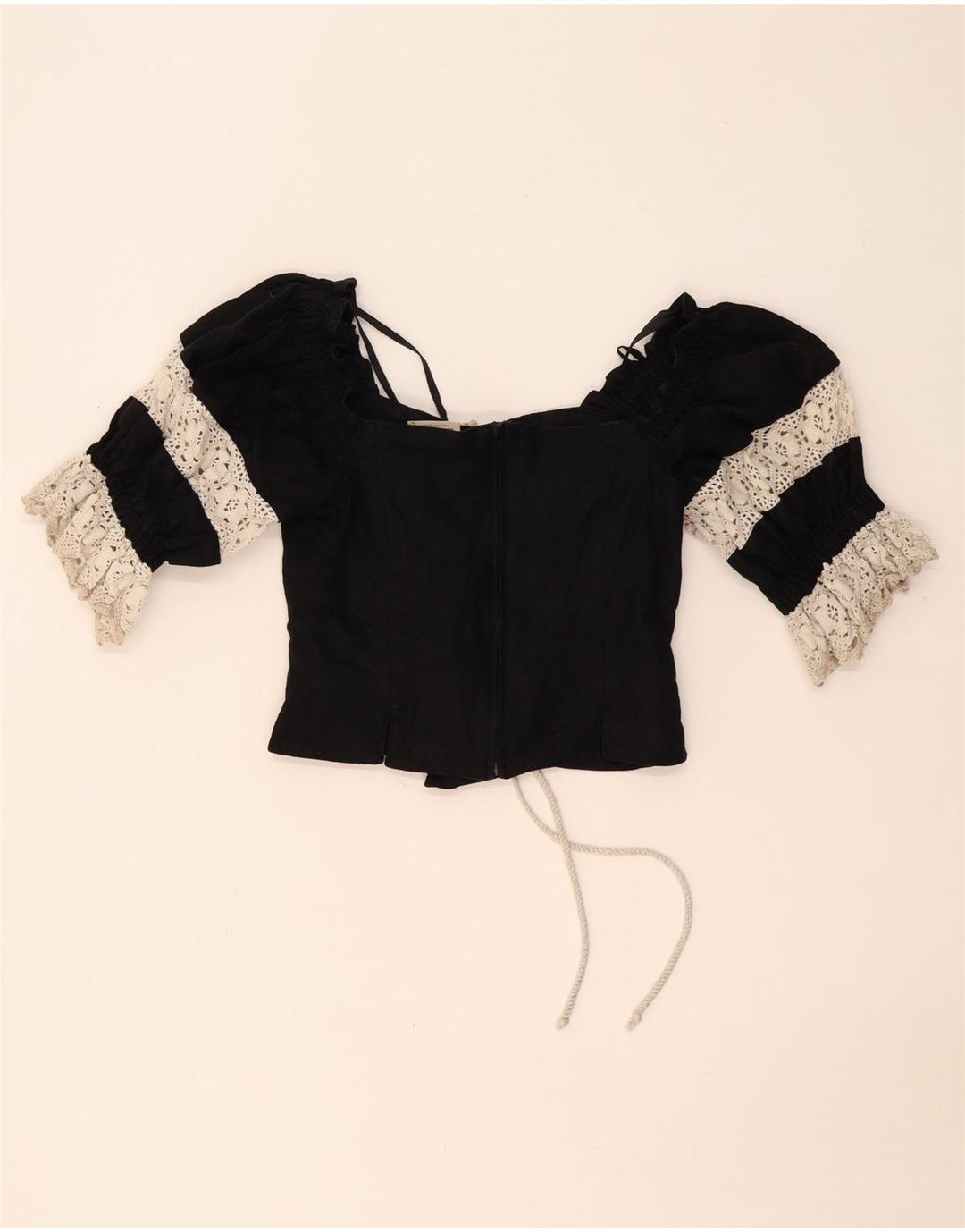 LANDHAUS Femmes Trachten Crop Corset Top UK 8 Petit Lin Floral Noir