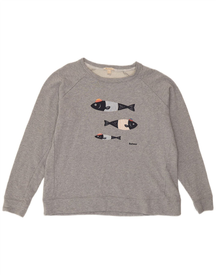 Barbour Womens Graphic Sweatshirt Jumper UK 16 Grand Coton Gris