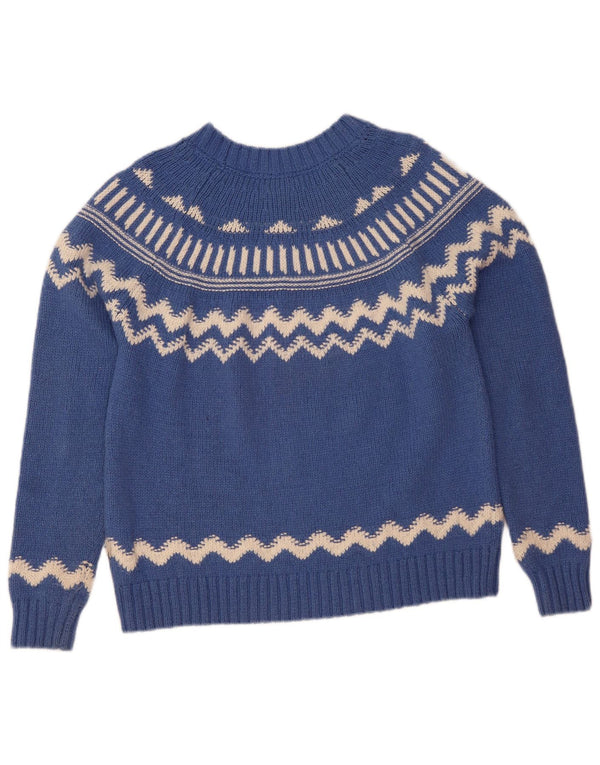 Fat Face Pull ras du cou pour femme UK 14 Large Bleu Fair Isle Laine