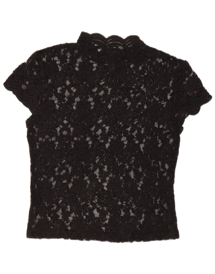 Zara Womens Crop Lace Blouse Top UK 12 Moyen Noir Floral