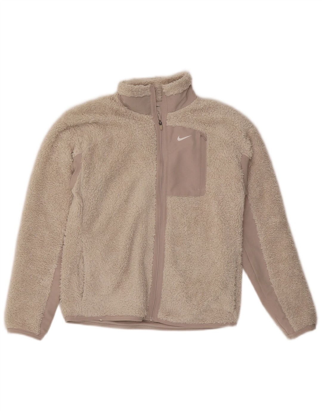 NIKE Veste polaire surdimensionnée pour femme UK 6 XS Beige Colourblock Polyester