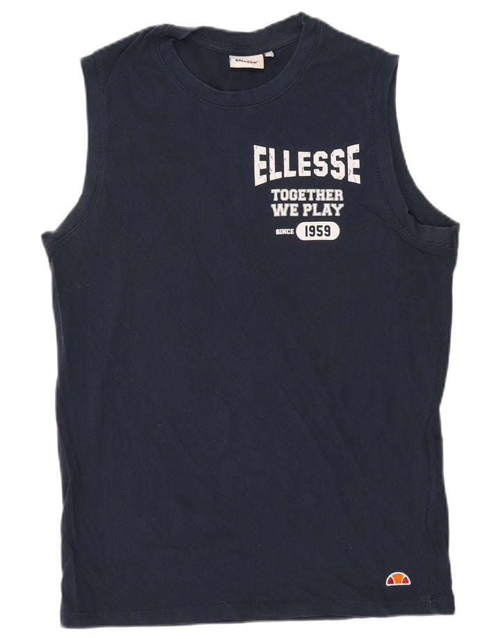 ELLESSE Débardeur graphique pour femme UK 16 Large Bleu Marine Coton