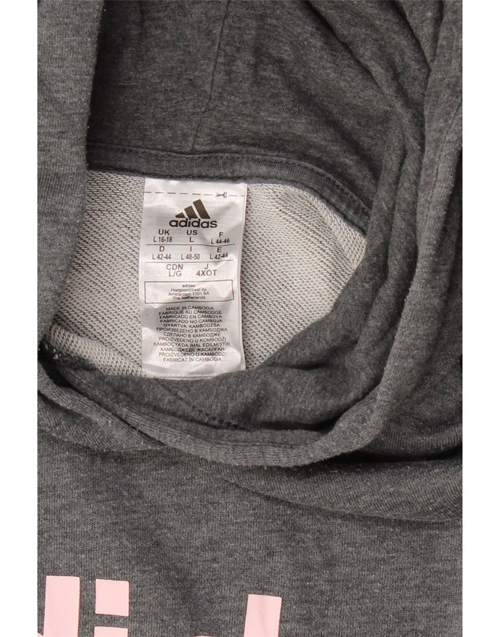 ADIDAS Pull à capuche graphique pour femme UK 16/18 Large Gris Polyester