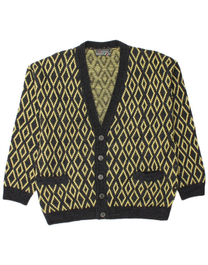 Stefanel Cardigan Homme Pull Large Jaune Argyle/Diamant Laine