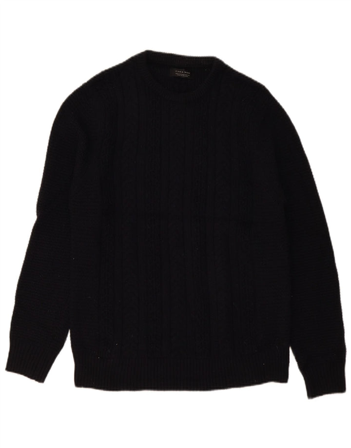 Zara Pull Col Ras Du Cou Homme Bleu Marine Moyen