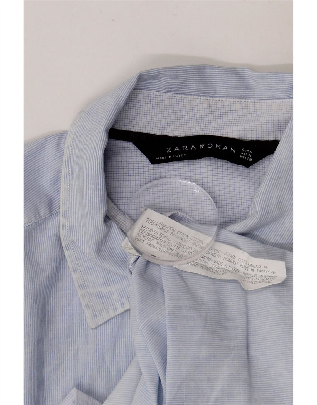 Chemise femme ZARA UK 14 coton à fines rayures bleu moyen