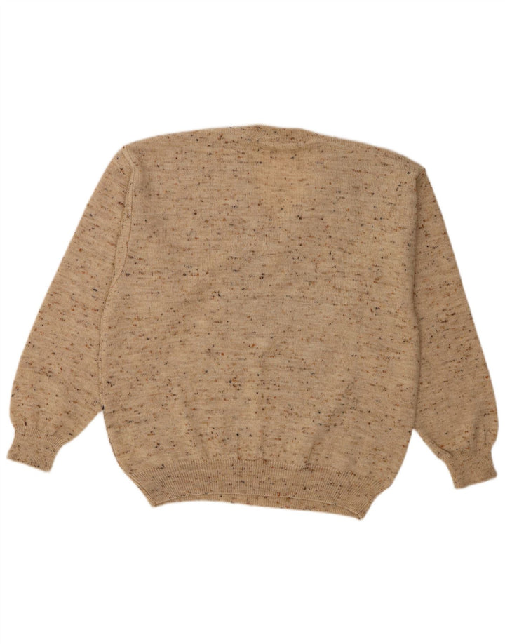 vintage Homme Col V Pull Pull IT 48 Beige Moyen Colorblock Laine