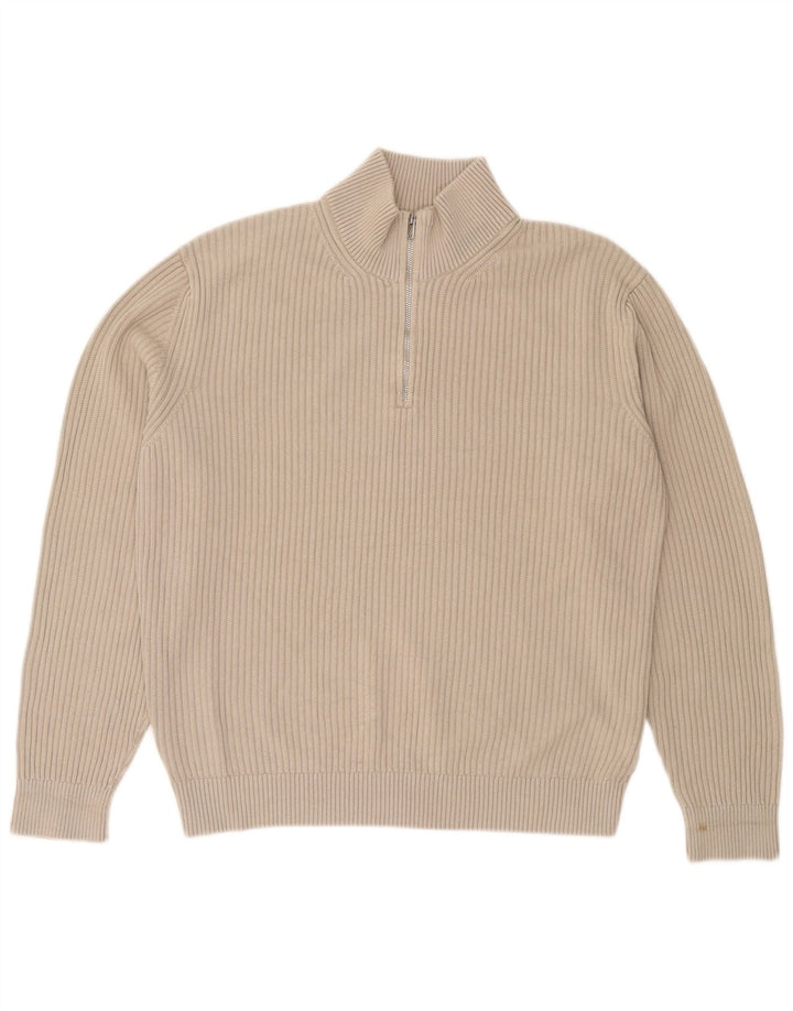Massimo Dutti Pull Col Zippé Homme Coton Beige Moyen