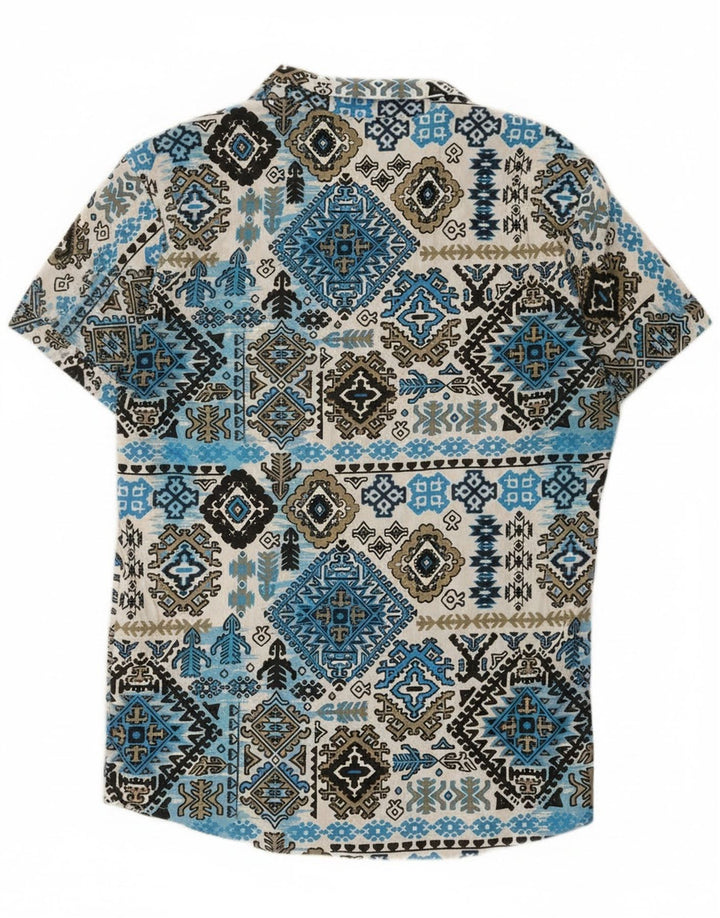 vintage Chemise à manches courtes pour hommes Grande rayonne Ikat bleue