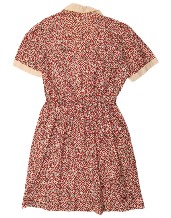 vintage Femme Robe A-Line IT 54 3XL Coton Floral Rouge