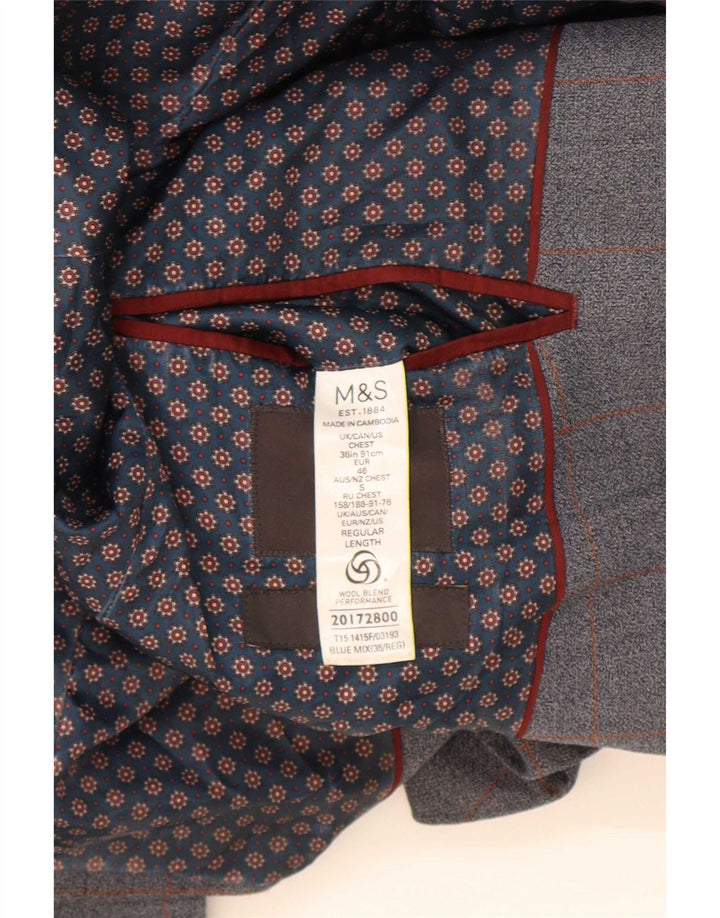 Marks & Spencer Veste blazer coupe slim à 2 boutons pour homme UK 36 Petit carreaux bleus