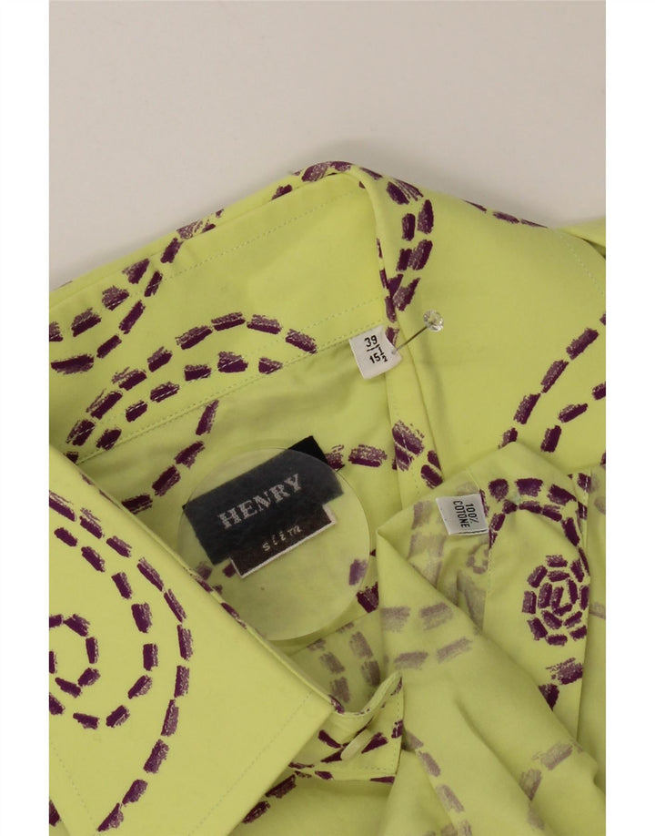 vintage Mens Abstract Pattern Slim Fit Chemise Taille 39 15 1/2 Jaune Moyen