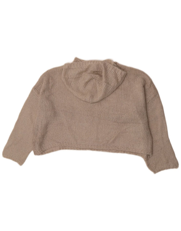 Benetton Pull court surdimensionné à capuche pour femme UK 10 Petit Beige