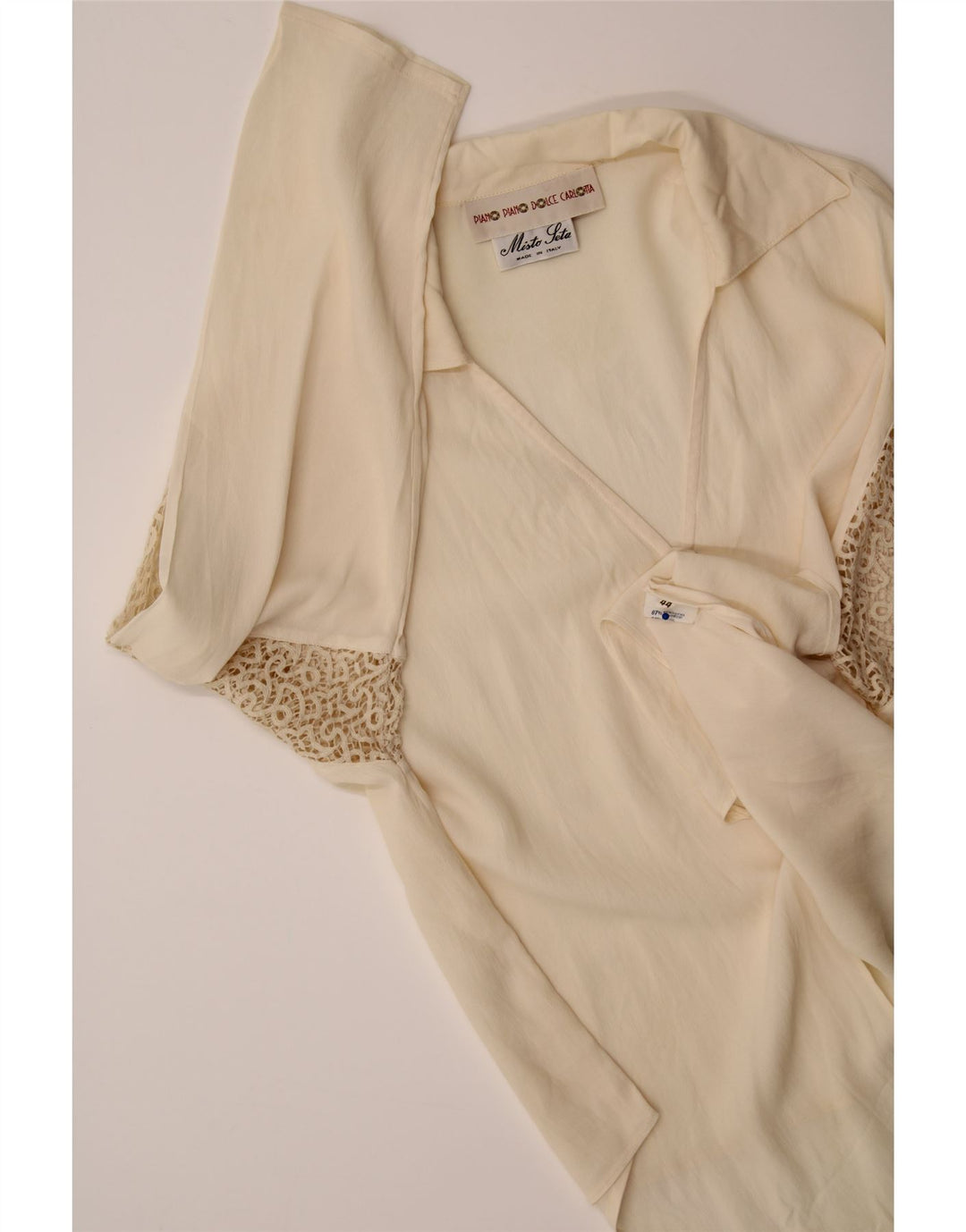 VINTAGE Womens 3/4 Sleeve Shirt Blouse IT 44 Medium Off White Acetate Vintage Vintage and Second-Hand Vintage from Messina Hembry 