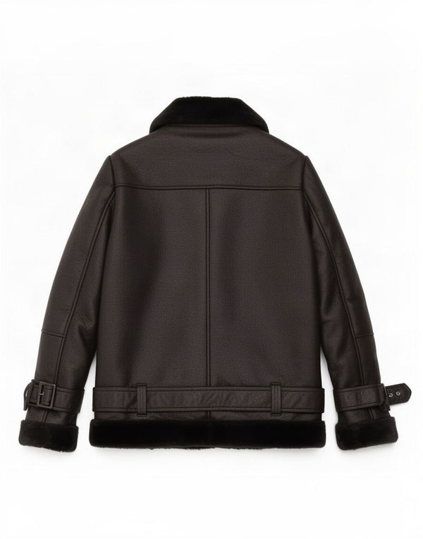 Topshop Womens Oversized Sherpa Faux Leather Biker Jacket UK 8 Small Black
