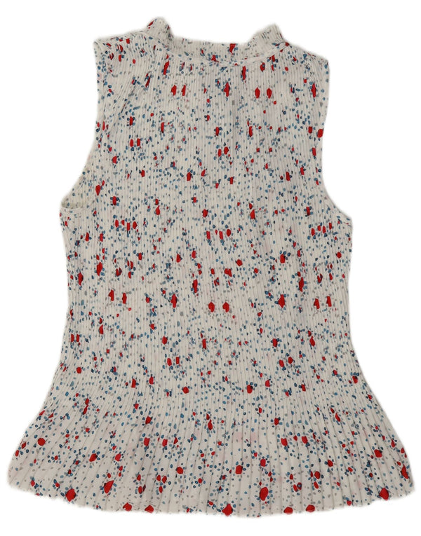 Dkny Chemisier sans manches à nouer sur le devant pour femme UK 18 XL Blanc Floral Polyester