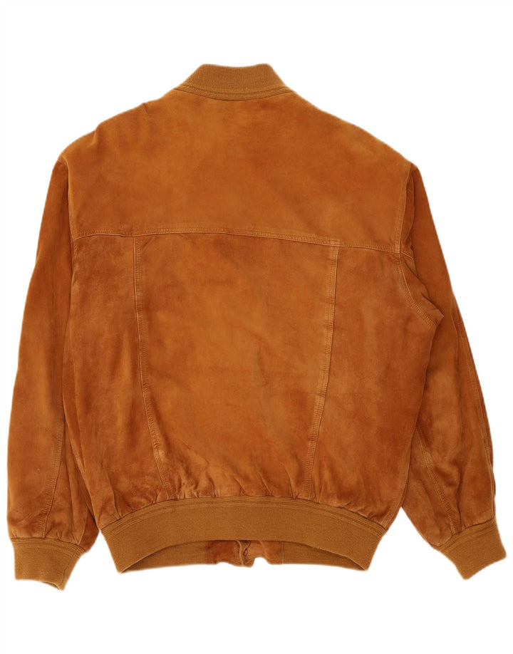 vintage Mens Suede Bomber Jacket IT 54 2XL Cuir Marron