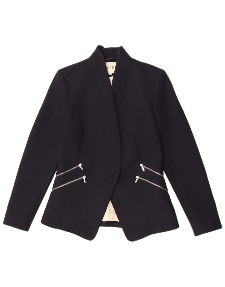 Reiss Veste Blazer 1 Bouton Femme UK 10 Petit Bleu Marine Polyester