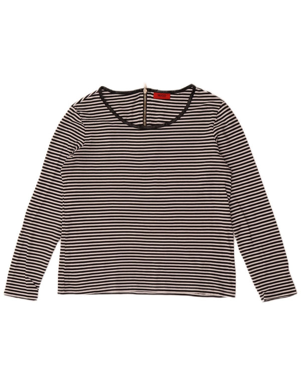 Hugo Boss Haut à manches longues pour femme UK 12 Medium Noir Rayé