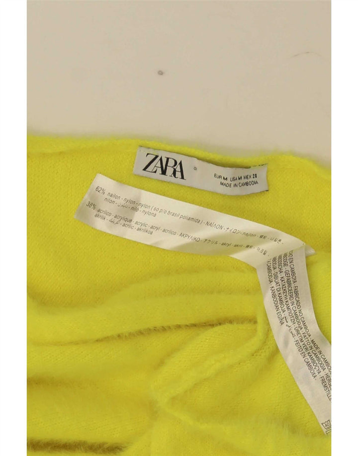 Zara Womens Crop Top Manches Longues UK 14 Nylon Jaune Moyen