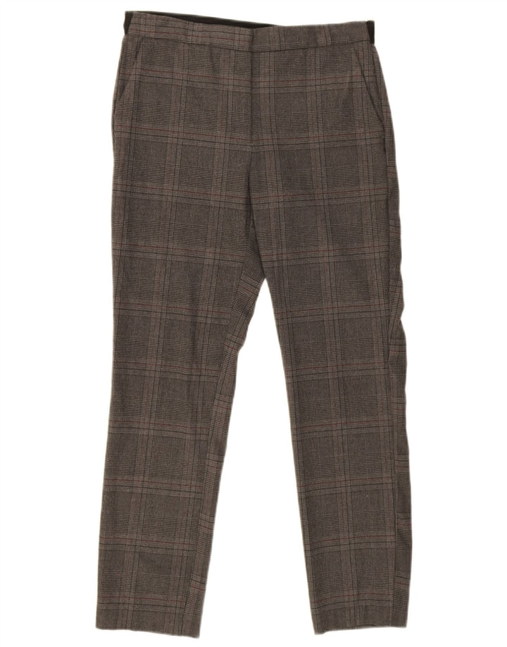 Zara Pantalon Chino Slim Femme Moyen W32 L26 Gris Carreaux Polyester