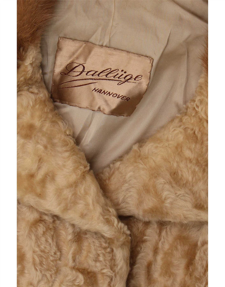 Veste Vintage Femme Fausse Fourrure UK 10 Petit Beige