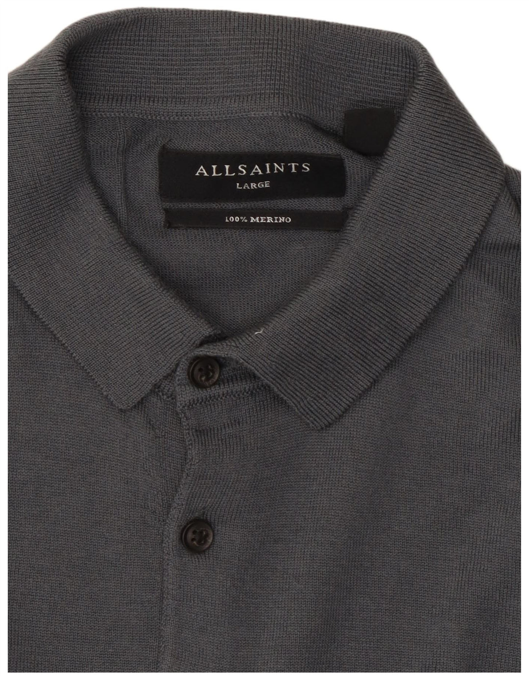 All Saints Pull à col polo pour homme en laine gris moyen