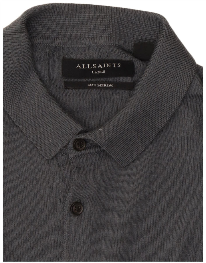All Saints Pull à col polo pour homme en laine gris moyen