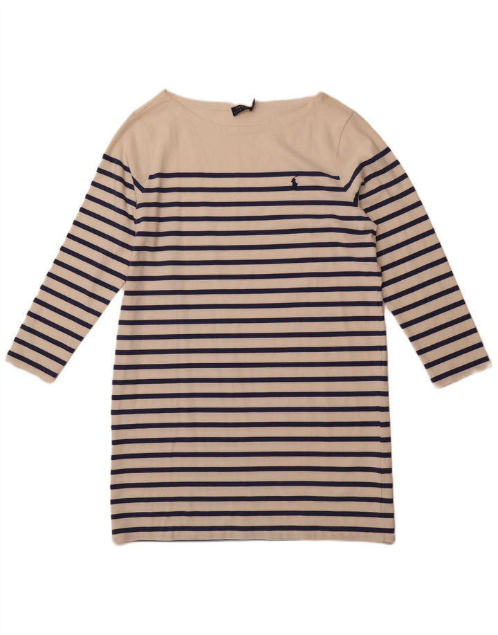 POLO RALPH LAUREN Robe T-Shirt à Manches Longues pour Femme UK 18 XL Rayé Blanc
