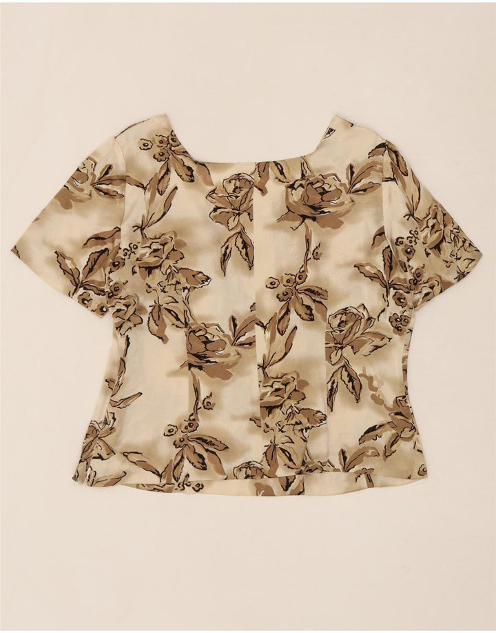 VINTAGE Womens Crop Blouse Top UK 14 Medium Beige Floral Vintage Vintage and Second-Hand Vintage from Messina Hembry 