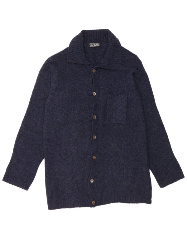 Trussardi Homme Cardigan Pull Large Bleu Marine Laine Mérinos