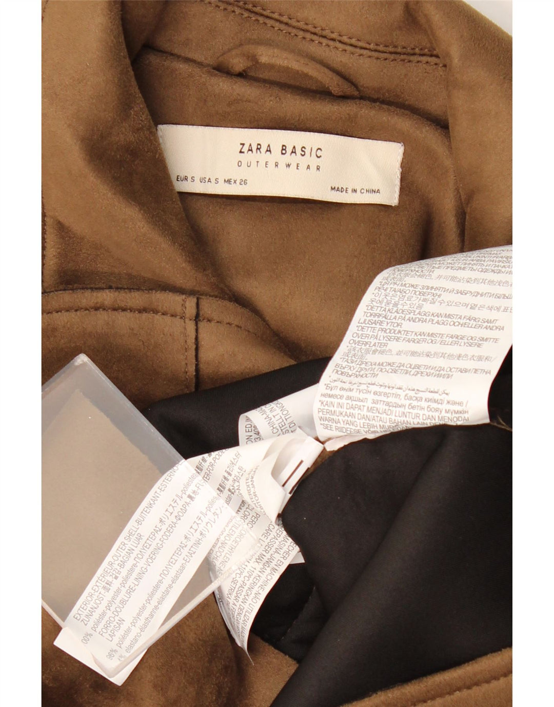 ZARA Veste de motard courte en simili cuir pour femme UK 10 Petit Marron Polyester