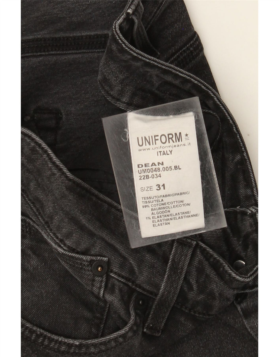 Uniforme Jean Slim Dean Homme W31 L26 Coton Noir