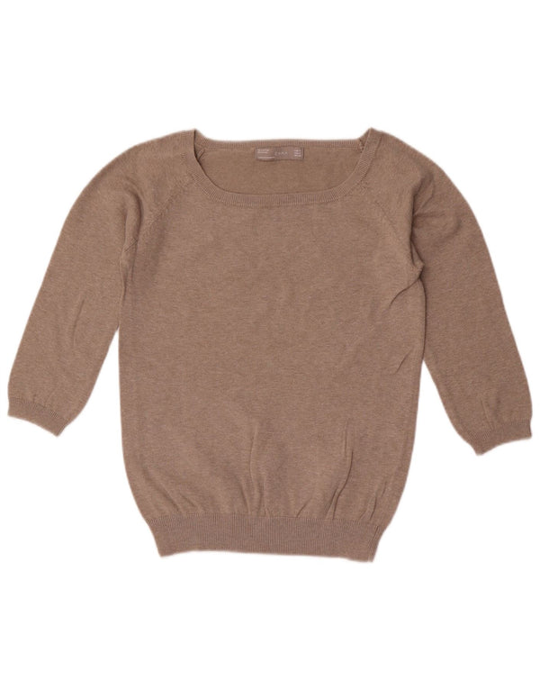 Zara Pull à manches 3/4 et col bateau pour femme - Gris moyen - Coton - UK 12