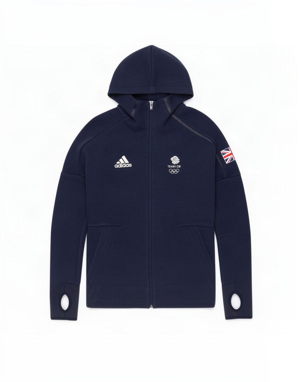 Adidas Womens Team GB Zip Hoodie Sweater UK 8 Petit Bleu Marine Polyester