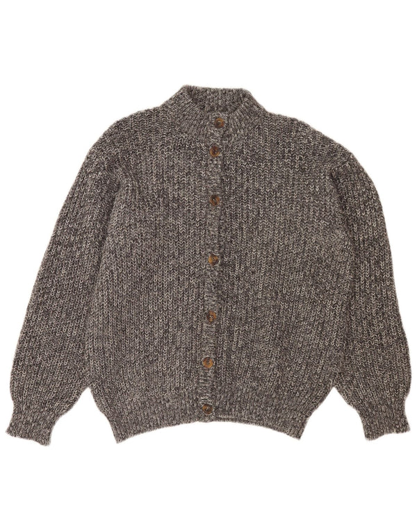 vintage Femme Cardigan Pull UK 14 Moyen Gris Moucheté Alpaga Laine