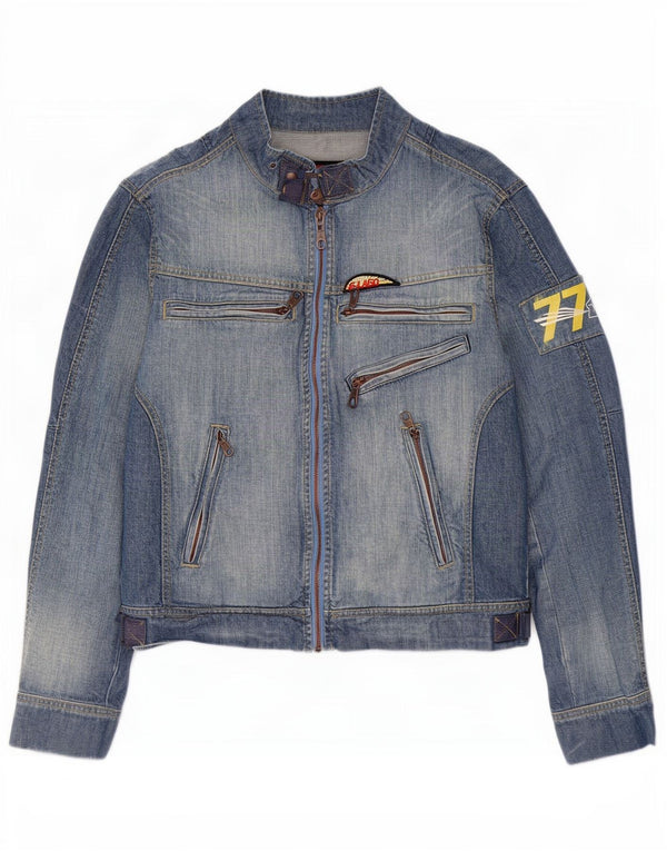 veste en denim graphique homme vintage UK 38 coton bleu moyen