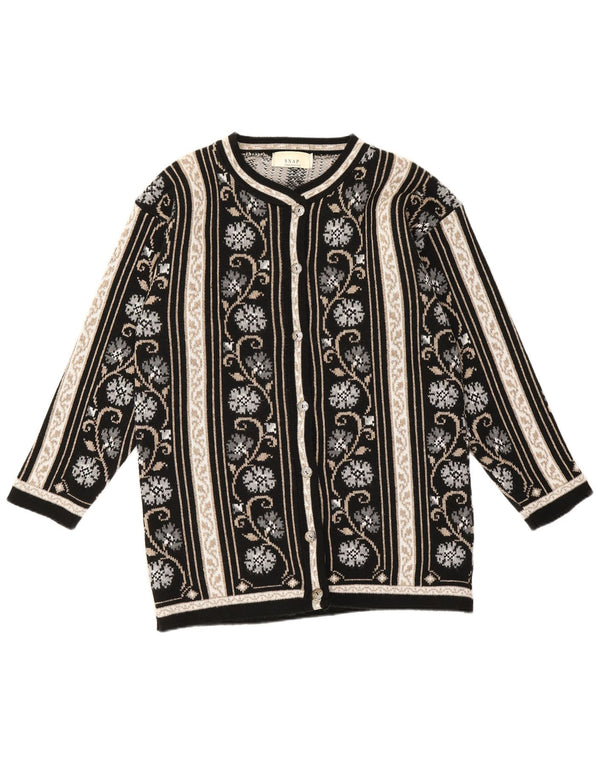 vintage Womens Cardigan Sweater UK 16 Grand Noir Floral Synthétique