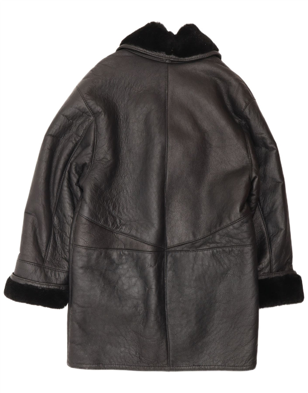 VINTAGE Manteau en peau de mouton surdimensionné pour femme UK 16 Grand Noir