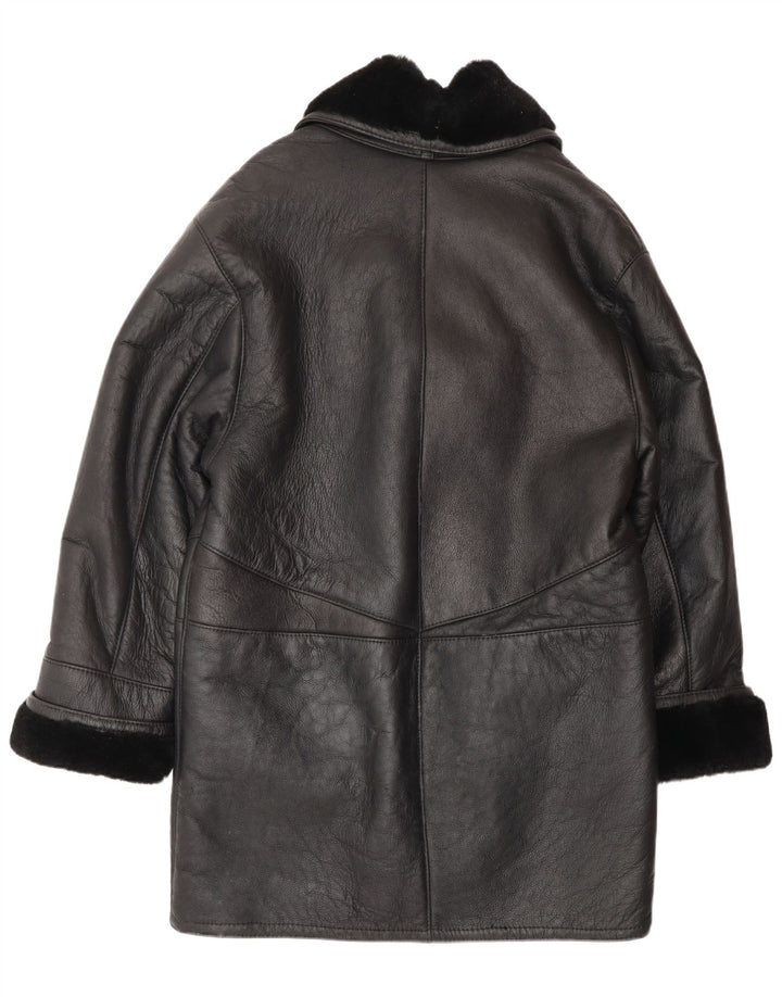 VINTAGE Manteau en peau de mouton surdimensionné pour femme UK 16 Grand Noir