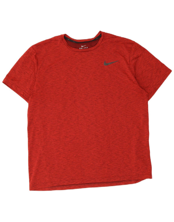 Nike Hommes Dri Fit T-Shirt Haut XL Rouge Moucheté Polyester