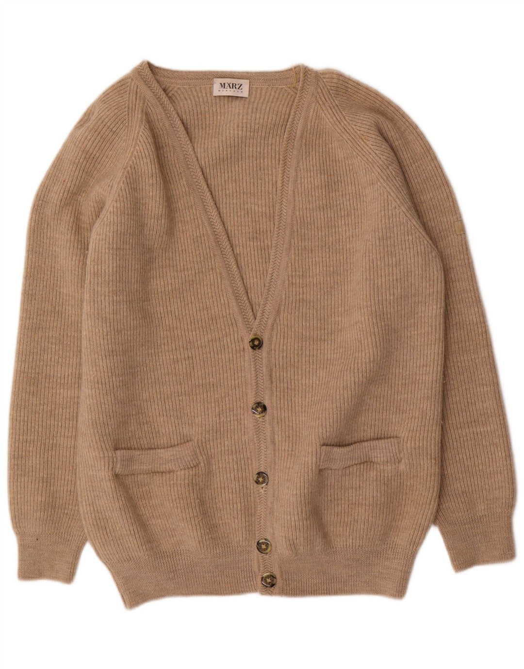 Marz Homme Coupe Ample Cardigan Pull Petite Laine Beige