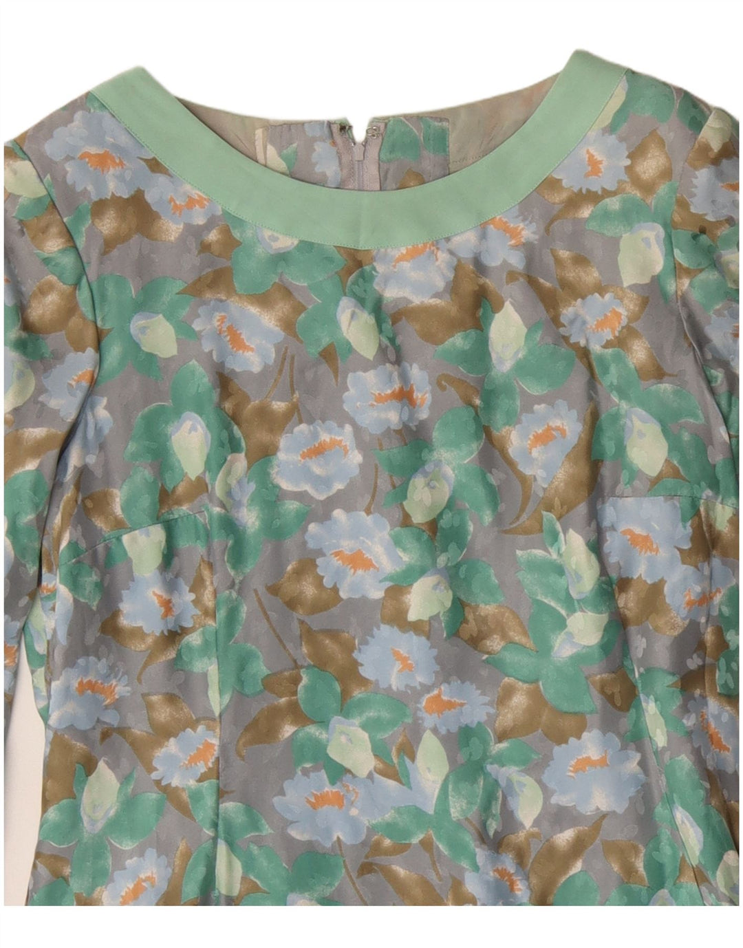 Robe fourreau à manches longues femme vintage UK 12 Floral vert moyen