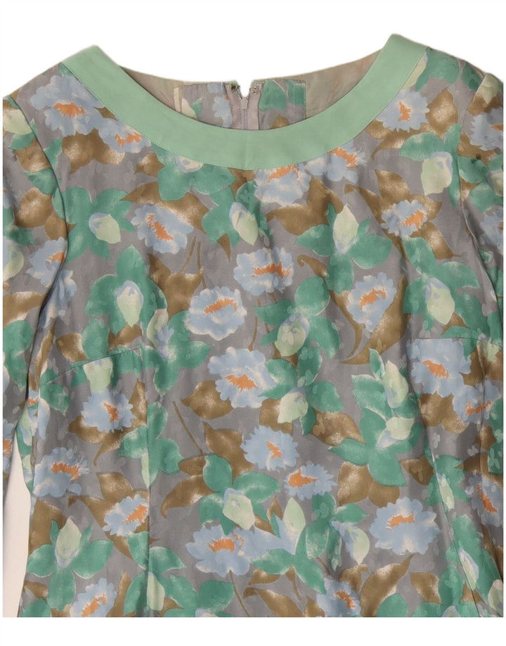 Robe fourreau à manches longues femme vintage UK 12 Floral vert moyen