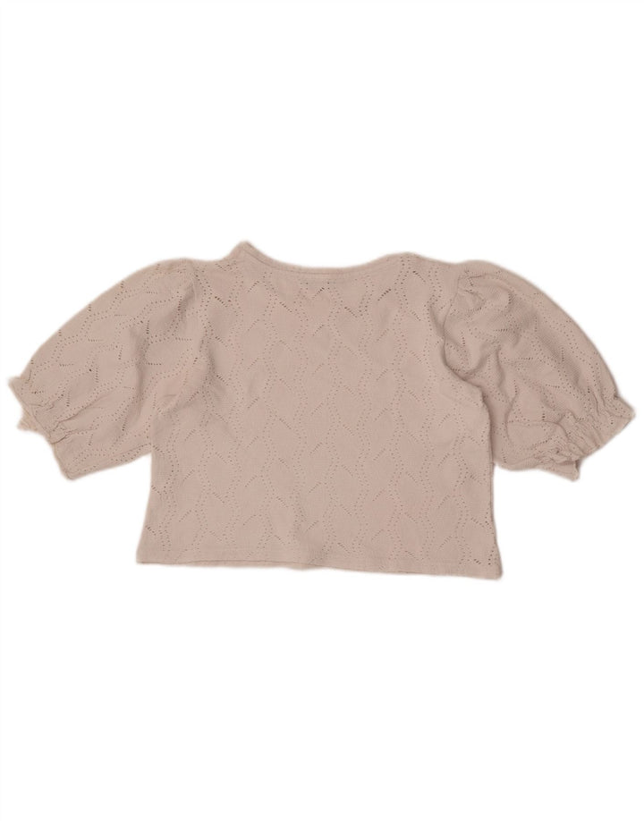 Zara Womens Crop Blouse Top UK 12 Coton Blanc Moyen