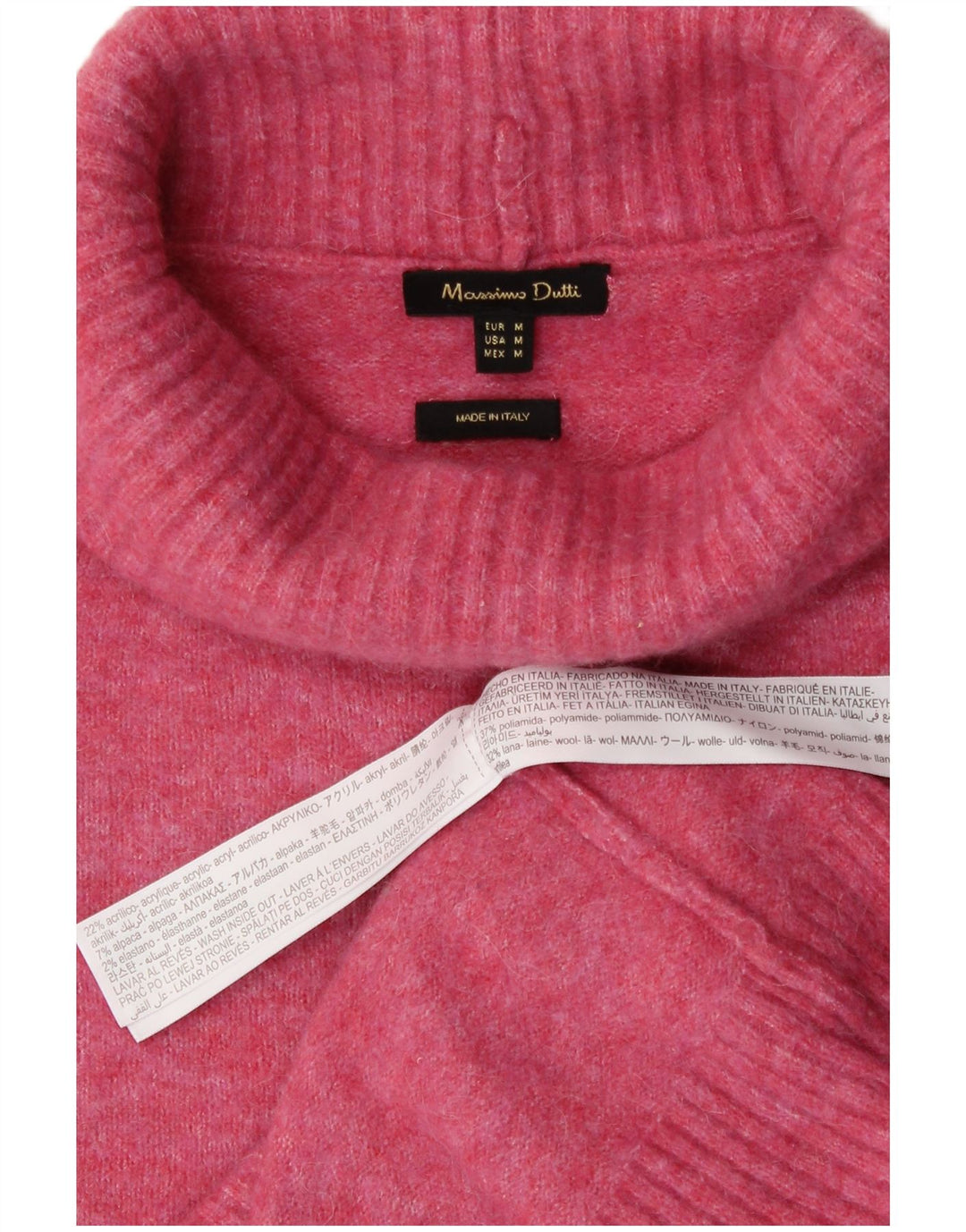 Massimo Dutti Pull col roulé femme UK 12 Polyamide rose moyen