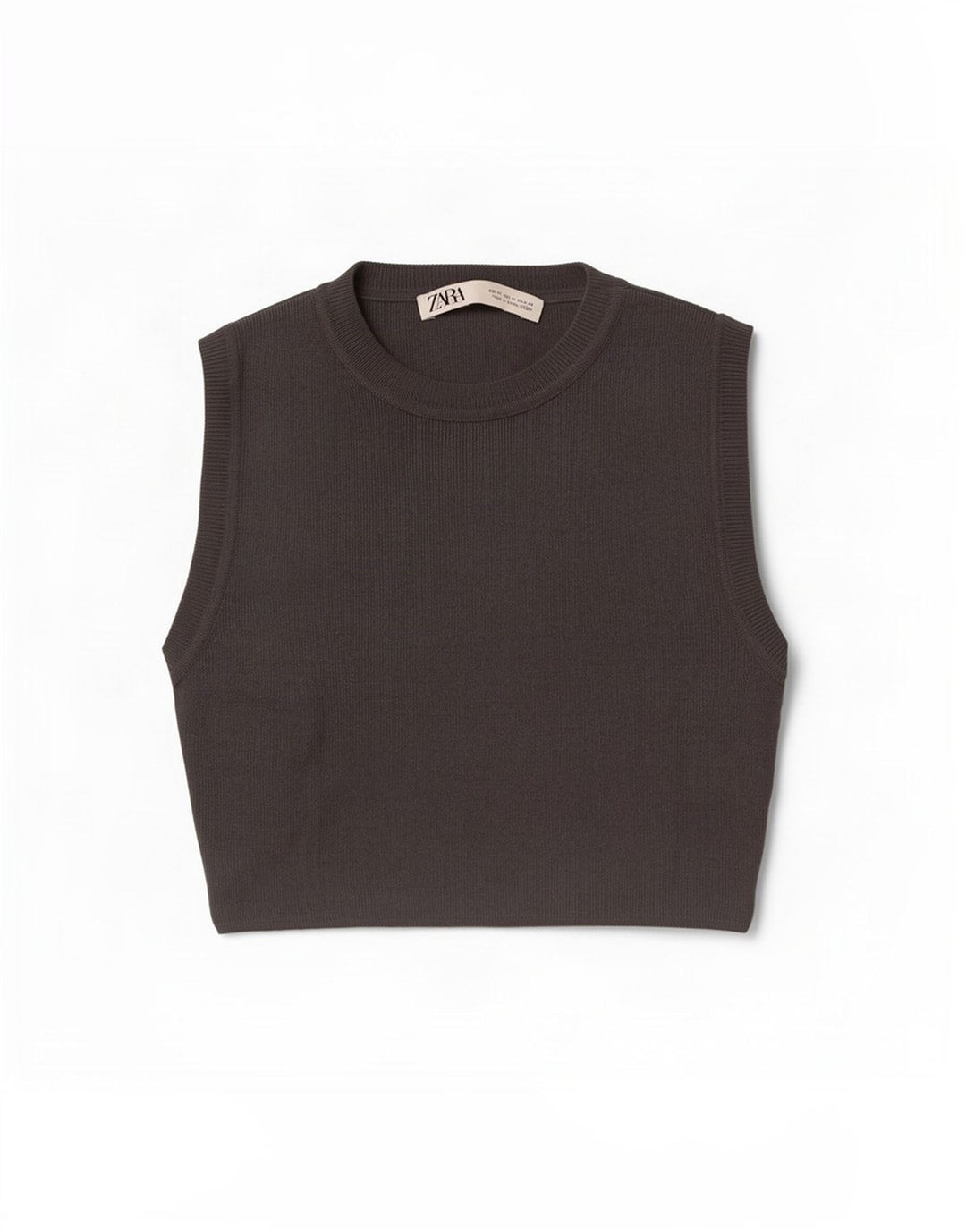 Zara Femme Crop Débardeur UK 12 Gris Moyen Viscose